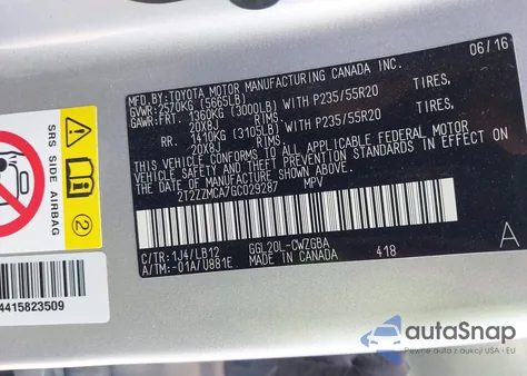 2016 Lexus Rx 350 from USA, damaged, VIN 2T2ZZMCA7GC029287